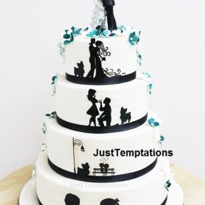 romantic black and white wedding cake