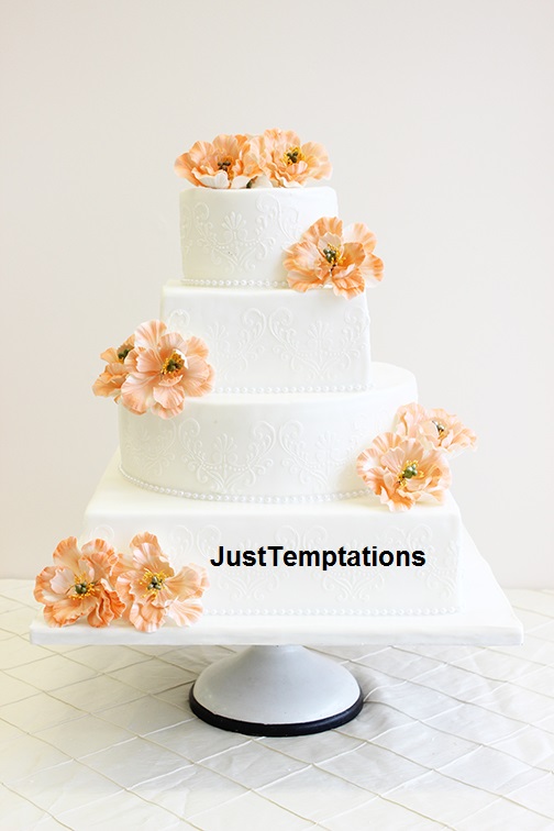 square floral white wedding cake