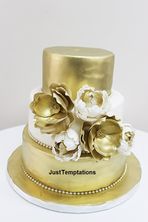 gold floral small wedding cake