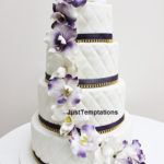blue and white floral wedding cake