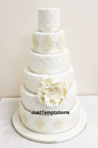 6 tiered white wedding cake