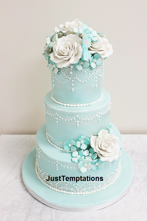 teal chic wedding cake