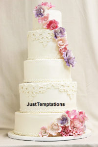 5 tiered cream wedding cake