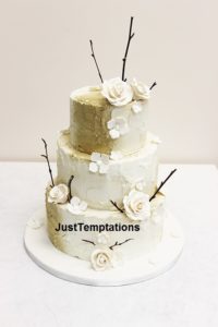 3 tiered cream with silver touched wedding cake