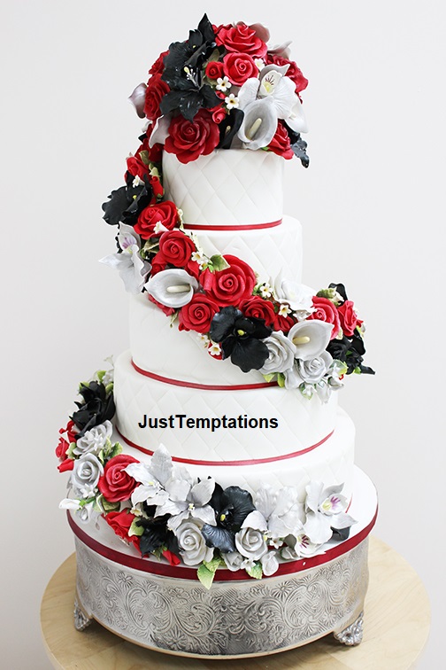 multi-colored floral wedding cake