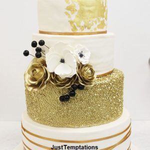 5 tiered gold confetti wedding cake
