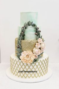 4 tiered gold confetti wedding cake