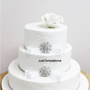 3 tiered white wedding cake