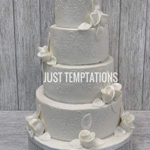 pure white wedding cake